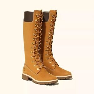 Timberland Women's 14in Tall Lace-up Tan Leather Boots 6.5